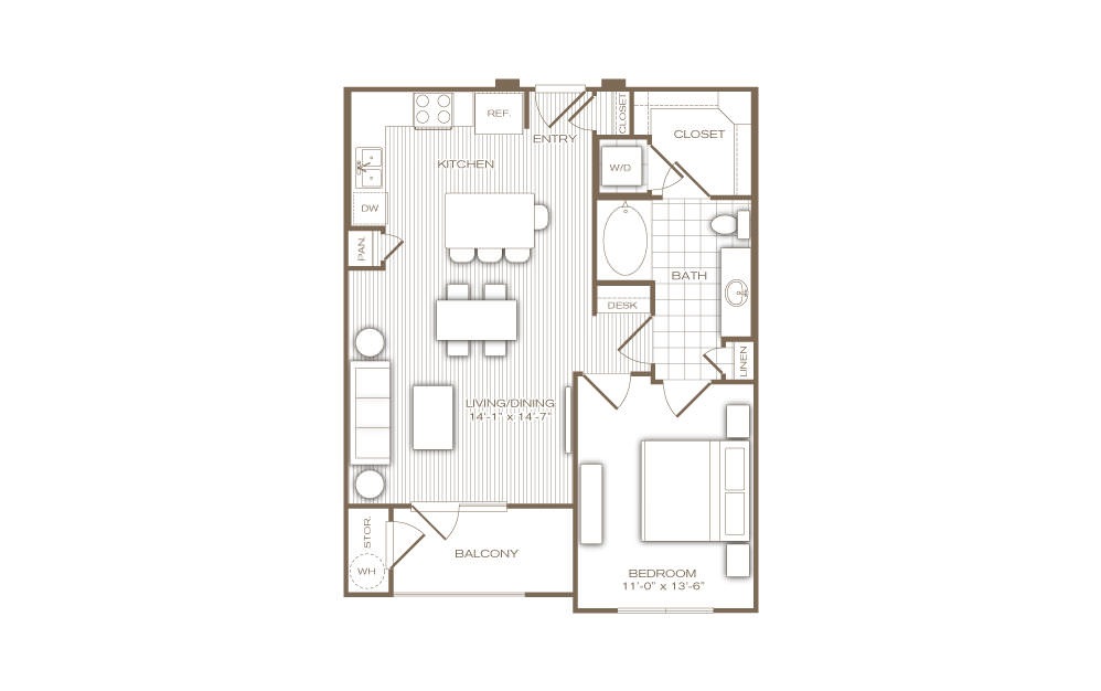 The Gramercy - 1 bedroom floorplan layout with 1 bathroom and 763 - 857 square feet