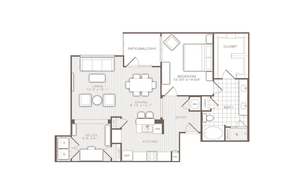 The Maramont - 1 bedroom floorplan layout with 1 bath and 1083 square feet.