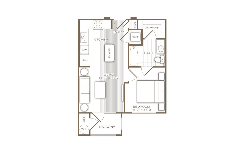 The Palomar - 1 bedroom floorplan layout with 1 bath and 528 square feet.