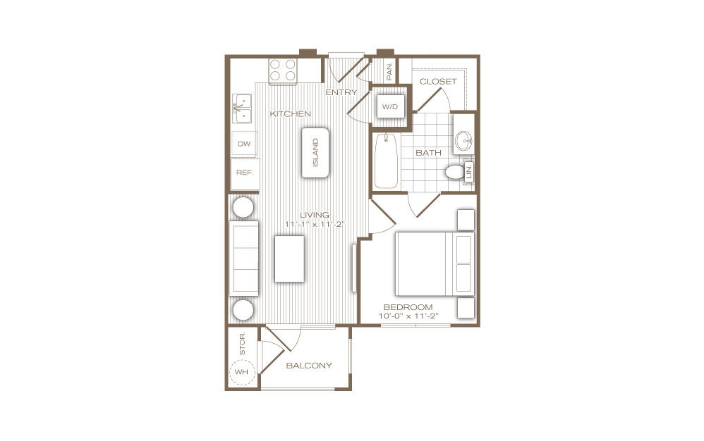 The Palomar - 1 bedroom floorplan layout with 1 bathroom and 528 square feet