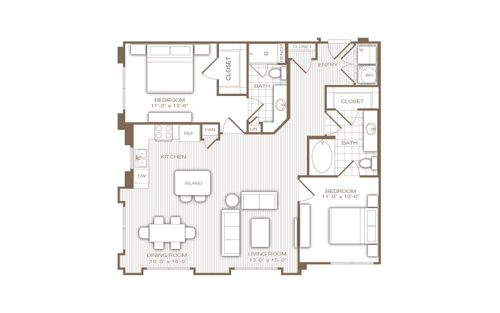 The San Jose - 2 bedroom floorplan layout with 2 baths and 1145 square feet.