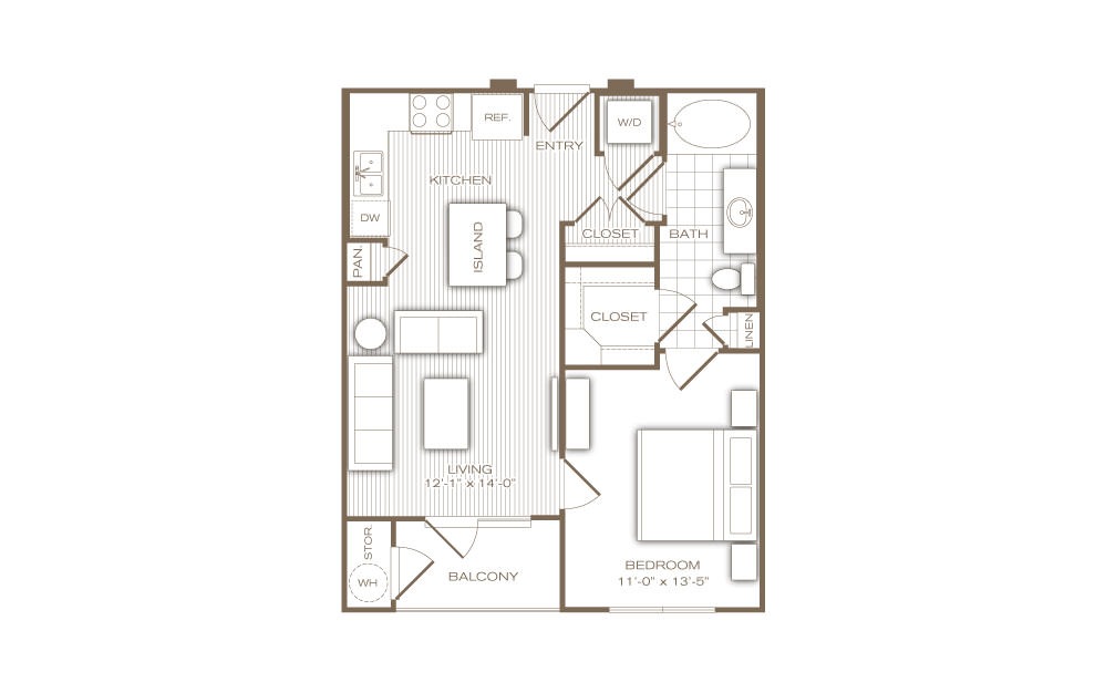 The Standard - 1 bedroom floorplan layout with 1 bath and 650 square feet.