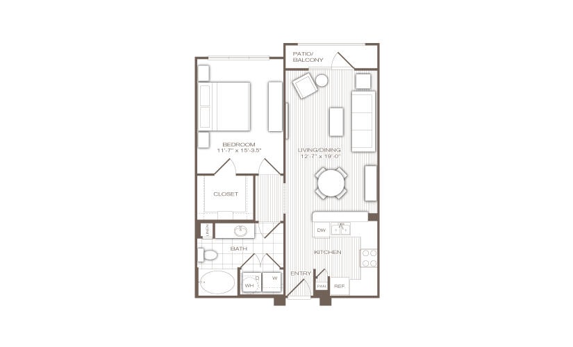 The Biltmore - 1 bedroom floorplan layout with 1 bathroom and 745 square feet