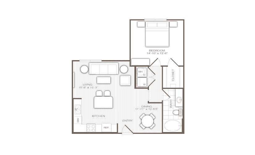 The Mercer - 1 bedroom floorplan layout with 1 bathroom and 857 square feet