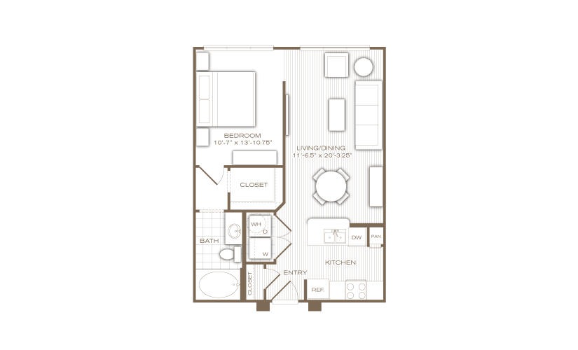 The Mondrian - 1 bedroom floorplan layout with 1 bathroom and 650 square feet