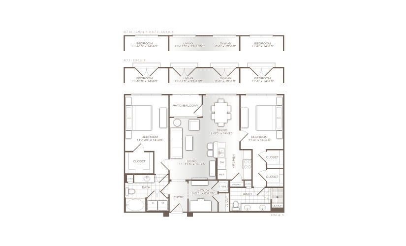 The Viceroy - 2 bedroom floorplan layout with 2 bathrooms and 1236 - 1326 square feet